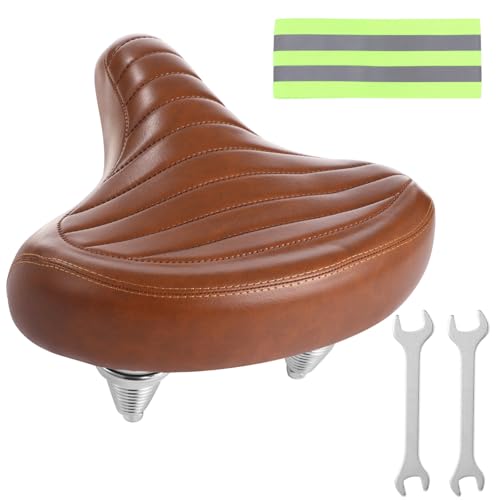 Oversized Padded Bike Saddle, Wide Bike Seat with Spring Suspension, 10.6 x 9.8 x 6.3 in, Comfortable Bike Seat for Men and Women, with Reflective Band, Wrenches for Easy Installation