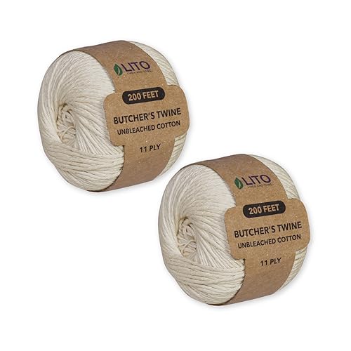 Image of LITO LINEN AND TOWEL 100% Cotton Twine Macrame Thread | Natural Cotton String for Cooking, Baking, Wrapping, Crafts, DIY Garden Decor & Gift Packaging (Natural, 11PLY- 200 FEET- Pack of 2)