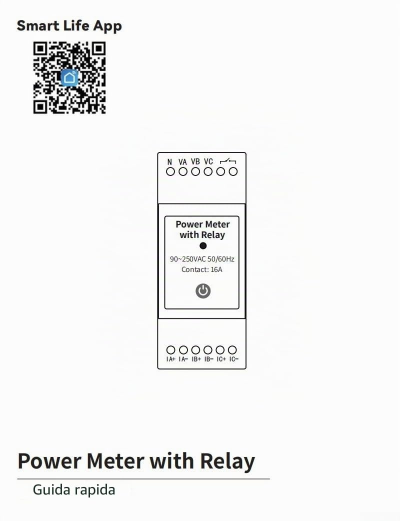 per Smart Life WIFI trifase a quattro fili contatore di elettricità, monitor di potenza SP361-R con relè misurazione bidirezionale dell'energia solare, contatore di elettricità fotovoltaico (80A)