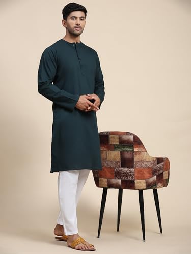 Image of Men's Pure Cotton Solid Kurta Pajama Set Round Neck Casual Yoga Dress