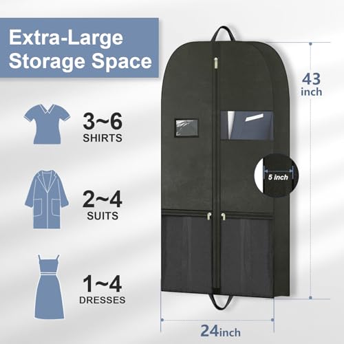 CYD 43" Travel Garment Bag for Men, Foldable Suit Bag with Shoe Pocket, Accessory Pouch, and ID Window, Suit Garment Gags for Hanging Clothes Travel for Suits and Dress Shirts, Black,1 Pack2