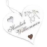 DETAILS: Das Herzlich Willkommen Herz ist aus Holz (HDF) gefertigt, ist ca. 13cm x 12cm groß und wiegt etwa 41g. Das Juteband zum Aufhängen ist bereits an Ihrem Türschmuck angeknotet. Sie brauchen es nur noch an den Hauseingang bzw. an die Eingangstür hängen