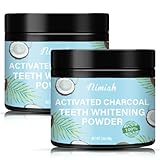 2-Pack Activated Charcoal Teeth Whitening Powder Natural Coconut Teeth Whitener with Bamboo Brush by Nimiah