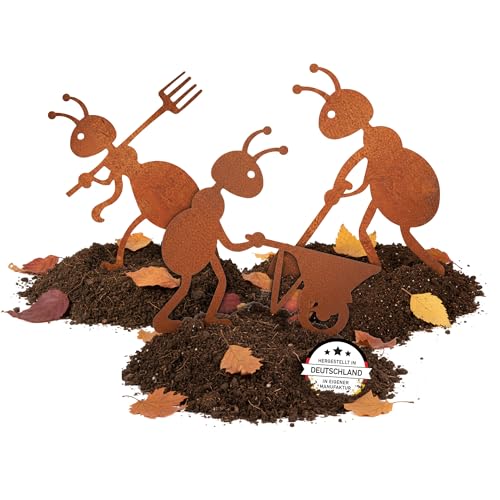 EXTRAVAGANT® Gartenstecker 3er Set Ameisen Edelrost Gartendeko Metall...