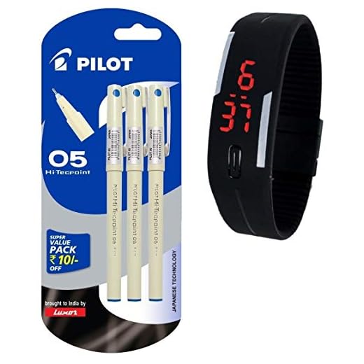 Pilot Hi-Techpoint 05 Super Value Pen - Pack of 3, Blue INK & Pappi Boss Jelly Slim Digital Led Band Watch worth Rs.249
