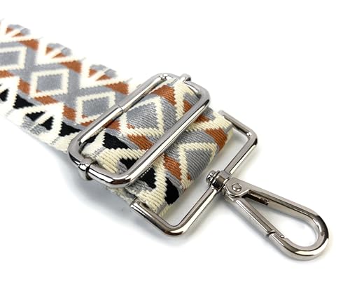 Image of Purse Strap Replacement for Crossbody Bags & Handbags | Premium Webbing with Silver Hardware Clip-On Installation Adjustable Length Comfortable Wide Guitar Style Strap