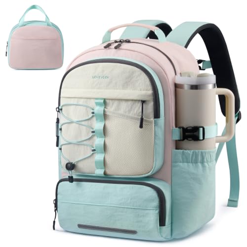 LOVEVOOK School Backpack for Teen Girls 2PCS Cute Student Kids Bookbag Purse for Middle High School with Lunch Bag & Pens Compartment Large Capacity College Student Backpacks Fits 15.6 Laptop