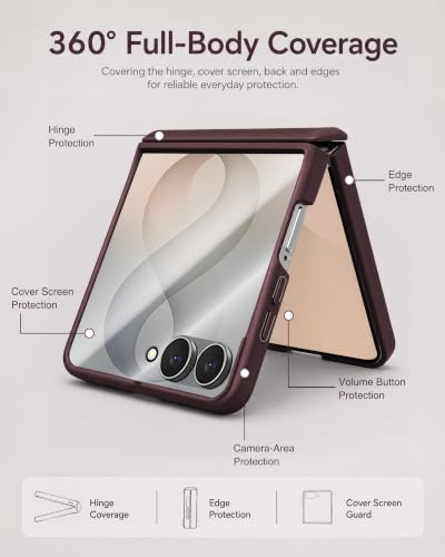 Image of STORMTAL for Samsung Galaxy Z Flip 8 Case, Hinge Protection, Built-in Screen Protector, Wireless Charging, Shockproof, Slim Rugged Phone Protective Case for Galaxy Z Flip 8 Wine