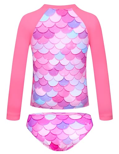 Image of TENVDA Girls Swimsuit Long Sleeve Rash Guard Sets UPF 50+ Two Piece Bathing Suits Size 3-12 Years