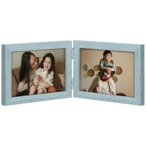 decorUhome Double 6x4 Picture Frame Horizontal, Rustic Blue