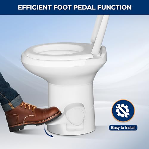 Image of SereneLife RV Gravity Flush Toilet with Foot Pedal and Hand Sprayer | T-Type Full-Bowl Flush Coverage With Odor-Resistant Sealing For RVs, Boats, Campers, Trailers And Marine Bathrooms