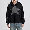 Felcia Women Y2K Star Print Zip Up Hoodies Long Sleeve Loose Fit Hooded Jacket Vintage Aesthetic Punk Harajuku Oversized Sweatshirt (Black A, M) #2