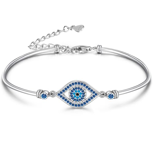 Evil Eye Bracelets Silver Blue Greek Evil Eye Bracelet for Women Dainty Turkish Protection Jewelry Greek Good Luck Charms Lucky Jewelry Gifts