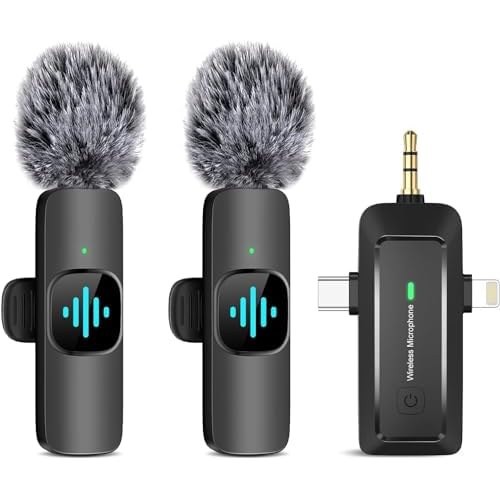 BZXZB Wireless Lavalier Microphone for iPhone - Android Phone/Pad/Camera/Laptop Audio Recording, Newest Professional 2 Pack Mini Lapel Mics for YouTube/Interview/Vlog/Livestream/Podcast