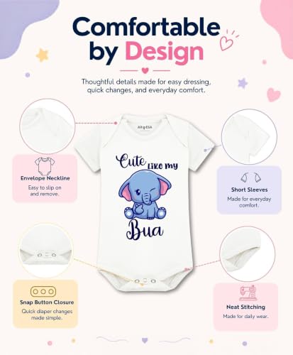 Image of ARVESA Baby Romper Bua Theme for Baby Boy and Baby Girl Cotton 0-12 Months Design No 972 - Cute Like My Bua