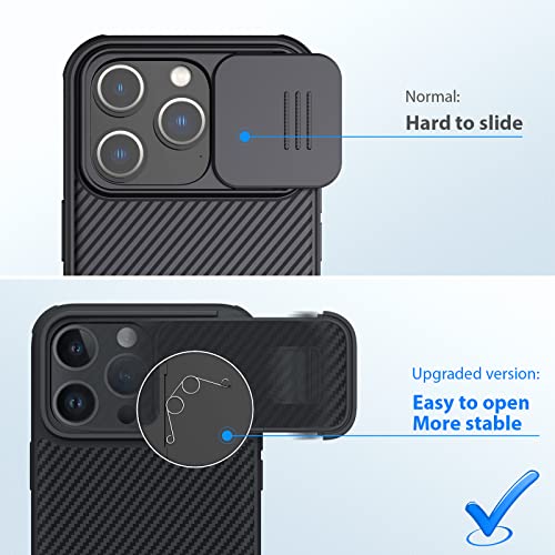 Image of Nillkin iPhone 14 Pro Case with Camera Cover, Carbon Fiber Magnetic Case Compatible with Magsafe [Biult-in Torsion Spring Slide Camera Protection] Slim Fit Protective Case 6.1 inch, Black