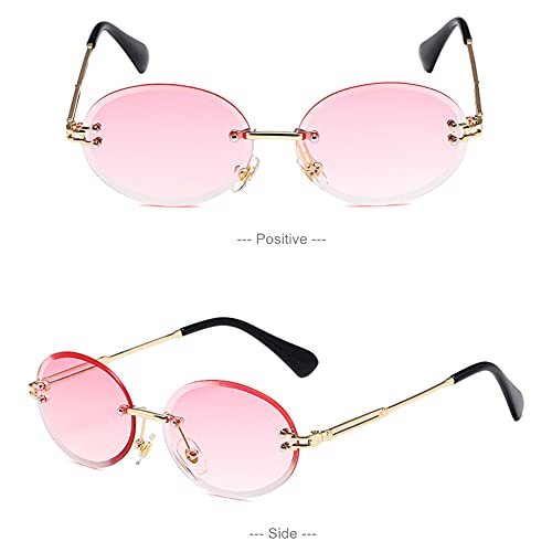 Image of LASPOR Retro Oval Sunglasses for Women Men Fashion Vintage Gold Metal Frameless Rimless Glasses Tinted Lens UV400 Protection
