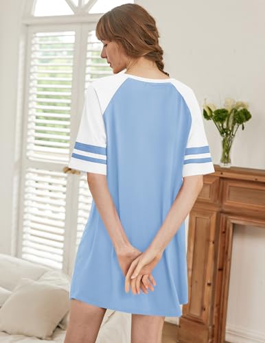 Image of Ekouaer Nightgowns for Women Color Block Sleep Shirt Short Sleeve Sleepwear