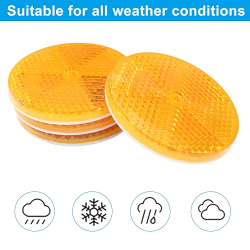 Image of 12 Pack Yellow Round Reflector | Front Reflector, With Mounting Screw, For Driveway, Trailer, Posts, Safety Reflectors