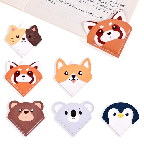 6 Pcs Cute Animal Shaped Leather Bookmarks, Adorable Corner Page