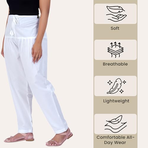 Image of Happy Bunny Salwar Pant for Women, Fine Cotton Ethnic Trousers with Drawstring Waist, Comfortable Daily, Office & Casual Wear Bottoms