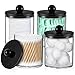 4 Pack Acrylic Qtip Holder Dispenser for Cotton Swabs, Balls, Pads, Floss - Plastic Canister Apothecary Jar Set, Bathroom Essentials Accessories Decor Vanity Makeup Storage Organizer - Clear & Black