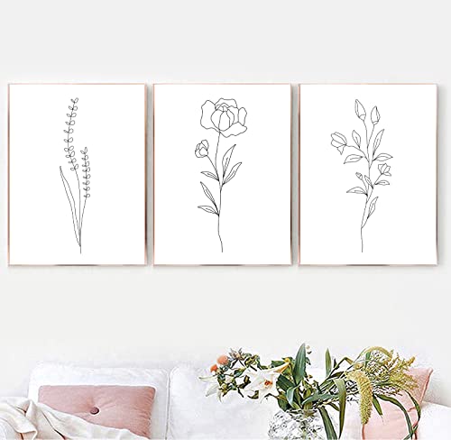 Abstract Flower Print Wall Art Minimalist Line Art Wall Decor Botanical Plant Poster Prints Black And White Minimalist Flower Pictures For Home Living Room Bathroom Decor 12X16Inch (Set Of 3) Frameless #TOP4