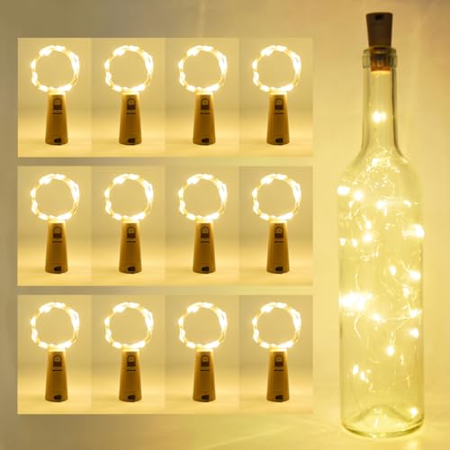 Aiguozer 12 Stück LED Flaschen Licht Korken Warmweiß, 20 LEDs 2M...
