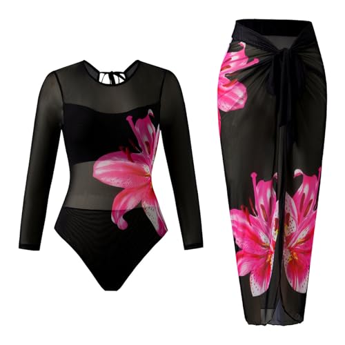 Traje de baño atlético tipo vestido de playa de 1 pieza con manga larga