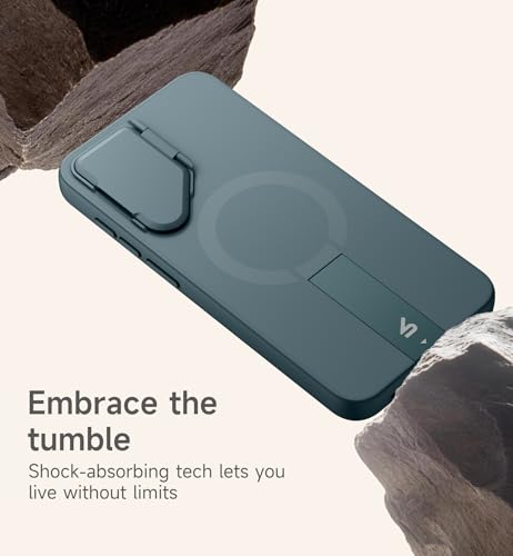 Image of SURITCH for Samsung Galaxy S25 FE Phone Case, Magnetic Shockproof Bumper Case Slim Protective Cover with Camera Cover & Adjustable Metal Kickstand for Galaxy S25 FE (2025)-Lake Green