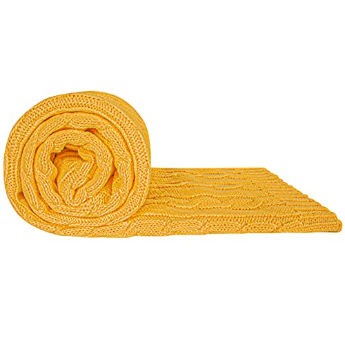 Image of NTBAY 100% Pure Cotton Cable Knit Toddler Blanket, Super Soft Warm Breathable 30x40 Baby Blanket for Crib, Stroller, Nursery, Travel, Newborn, 30x40 Inches, Turmeric