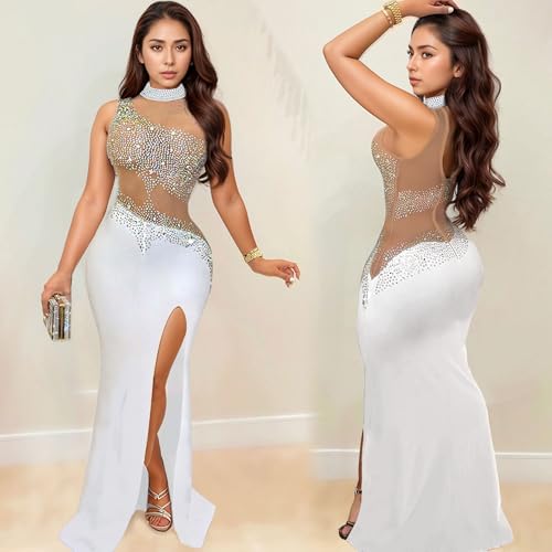 Image of PORRCEY Women's Sexy Elegant Rhinestone Bodycon Dress Hot Drilling Clubwear