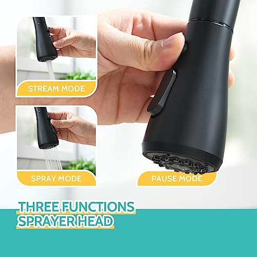 Kicimpro Black Touchless Kitchen Faucet with Pull Down Sprayer Single Handle, Side Motion Sensor Kitchen Touchless Faucet with Water Lines, Two Modes Matte Black Touchless Faucet for Kitchen Sink - Thumbnail 5