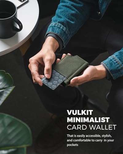 Image of VULKIT Bifold Pop up Card Holder with Money Compartment Business Card Case Minimalist Front Pocket Wallet for Men (Army Green)