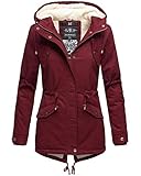 MARIKOO Damen Winter Jacke Parka Winterjacke Teddyfell gefüttert B376 [B376-Manolya-Bordeaux-Gr.S]