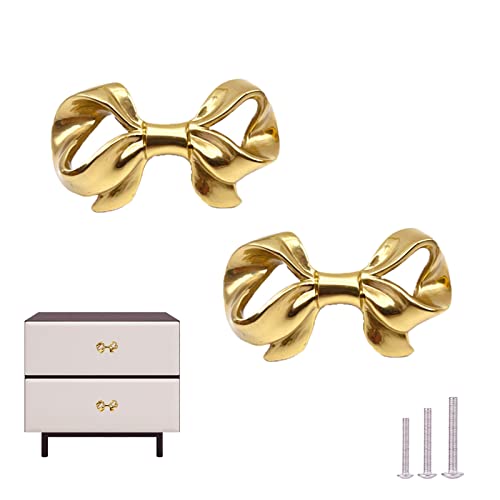 Thick Brass Bow Shape Cabinets Knobs For Cabinet Drawer Cupboard Pulls Handle Perfect Decor Furniture Accessories 2 Pieces, Gold #TOP17