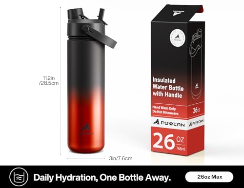 Image of POWCAN 26 oz Insulated Water Bottle with 2-in-1 Straw and Spout Lid, Keep Cold 24H, Leak-Proof, Fits in Car Cup Holder, Stainless Steel Water Bottle for Sports, Travel, Gym, Gift, and School (Ace)