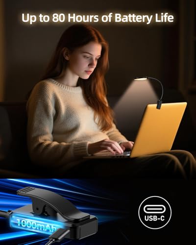 Image of Rechargeable Book Lights for Reading at Night - Eye,3 Color Temperatures,3 Brightness Levels,Flexible Goose Neck Clip on Light,Reading Lights for Books in bed with Power Indicator Bookworms (Black)