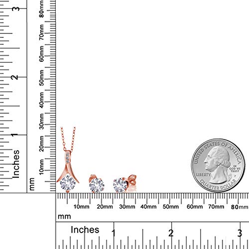 Gem Stone King 18K Rose Gold Plated Silver Created Sapphire And White Diamond Jewelry Set For Women (3.65 Cttw, With 18 Inch Chain) #TOP4