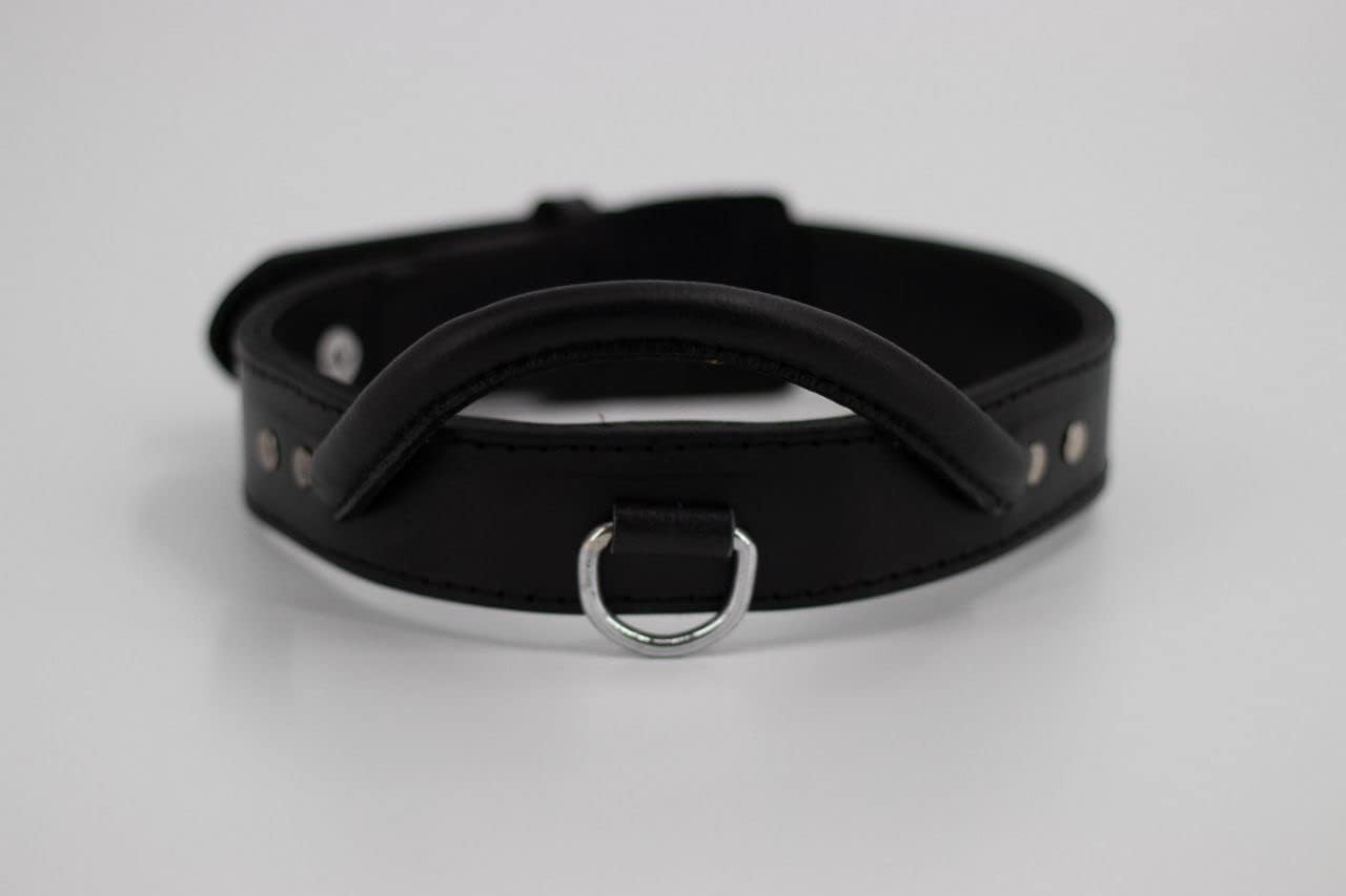 Bones&Paws| Handle Collar |Black Leather Handle Dog Collar | Soft 1.5" Wide Pet Collar with Soft Handle Heavy Duty | for Large Breeds…