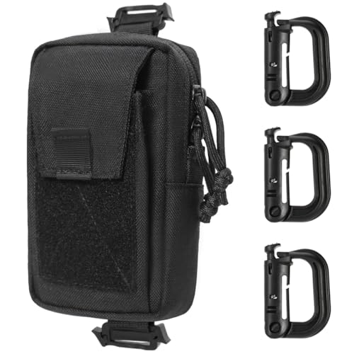 MUCHER Molle Tasche Klein Taktische EDC Gürtel Handytasche Multifunktionale Schultergurt Taschen Rucksack Zusatztaschen Organizer mit 3 Haken für Outdoor Wandern Jagdcamping Training (Schwarz)