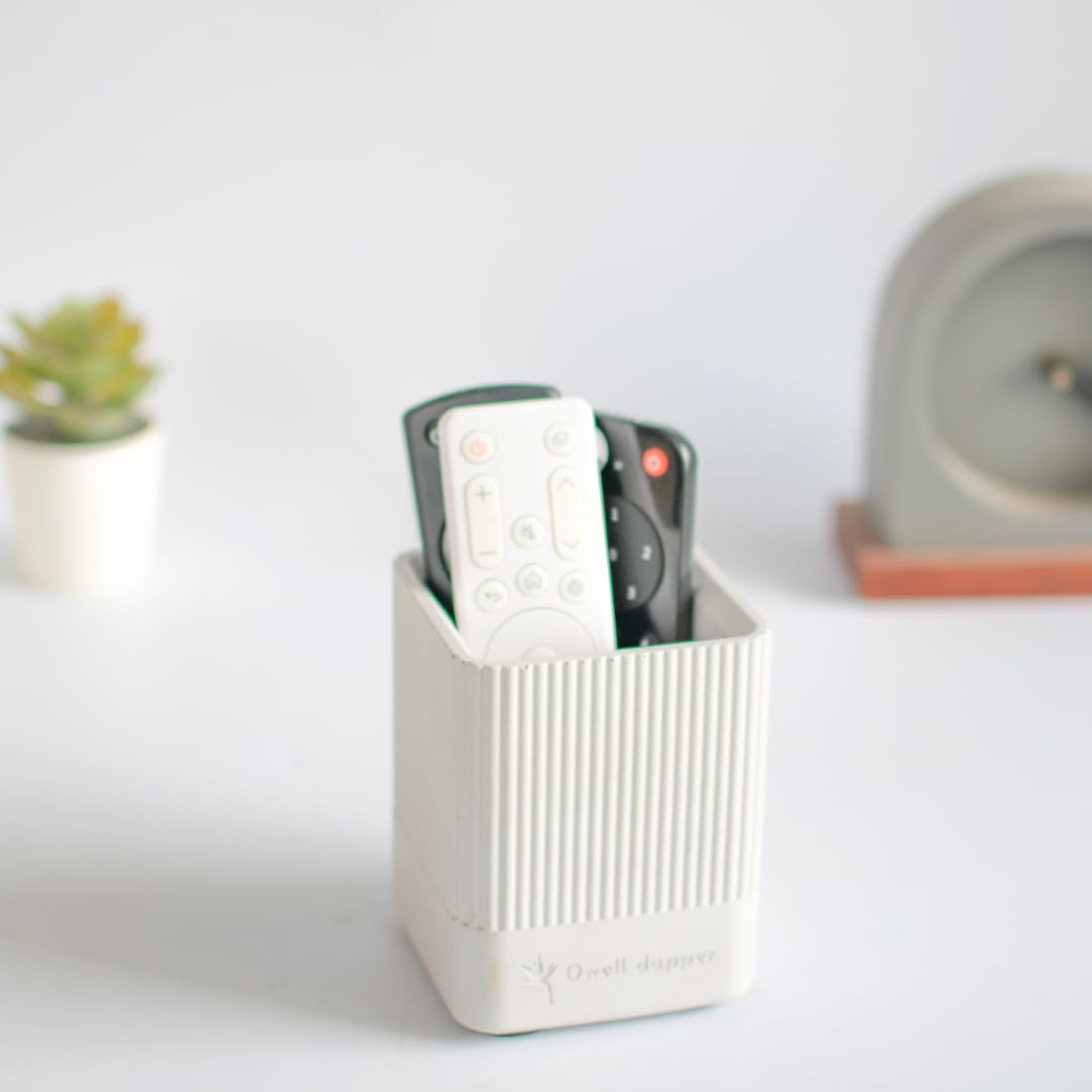 Dwell dapper | Concrete Made Toothbrush Holder | Hand Crafted | Multi-Purpose Pen Holder, Remote Holder | Stripe Design (Grey) — Amazon image 3