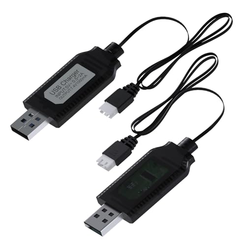 USB Charger Cable for 7.4V LiPo & Li-ion Batteries by MMOBIEL – 2X USB to XH-3P Connector, 1A 2S Charge Adapter for RC Drones, Quadcopters, WLtoys, Skytech, Gel Splatter Blasters, and More