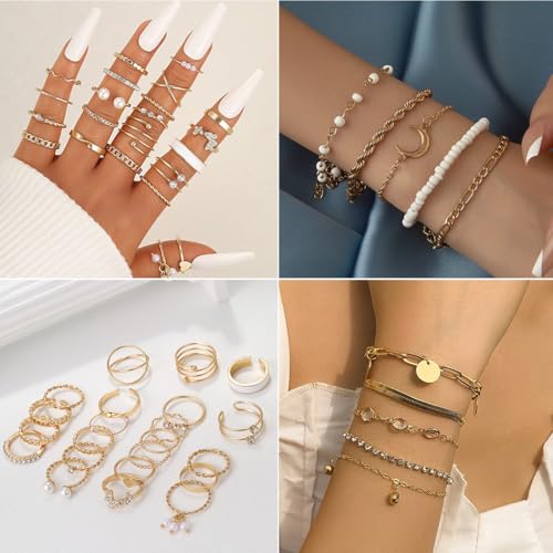 46 Pieces Gold Jewelry Sets for Women Fashion Gold Plated Necklace Bracelet Earrings Rings Set Valentine Anniversary Friendship Gift For Women2