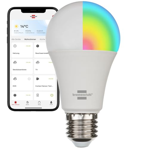 Brennenstuhl Connect WLAN LED Glühbirne SB 800 E27 (Kompatibel mit Alexa und Google Assistant, kein Hub notwendig, smarte Glühbirne 2.4 GHz mit kostenfreier App, 810lm, 9W)