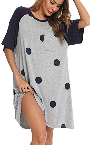 YYA Nightgowns for Women Short Sleeve Sleepwear Comfy Side Slit Sleep Shirt Scoopneck Nightshirt Grey