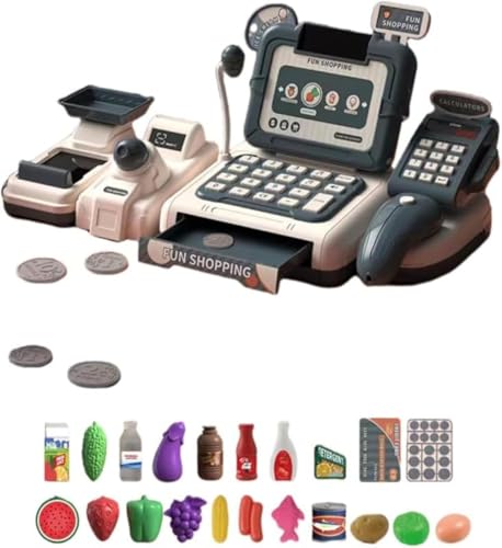 GEBYUI 人気レジままごとセット 子供用ショッピングゲーム 会計シミュレーション 誕生日・クリスマスギフトに最適 (グレー)
