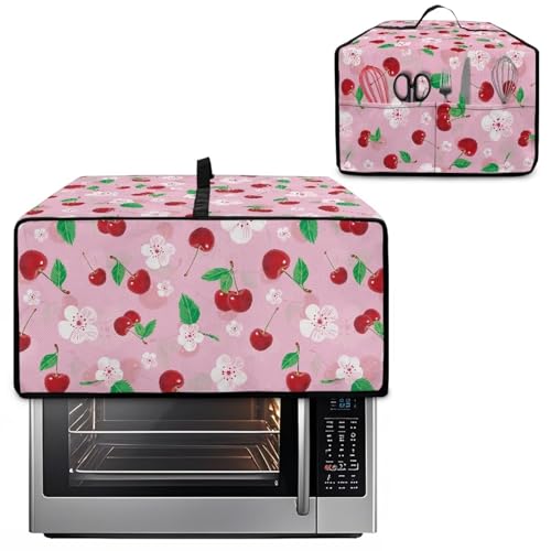 Mintulipy Pink Cherry Bread Maker Cover with Multiple Pockets Small Kitchen Appliance Protector Anti Greasy Dustproof Bread Machine Dust Cover Home Decor