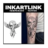 INKARTLINK Temporary Tattoos, 2 Sheets Extra large Semi Permanent Tattoo Adult Art Waterproof Temp Tattoo Party Favors Tattoo Stickers Realistic Look, No Adhesive, Lasts 1-2 Weeks Black (Blue Heron)