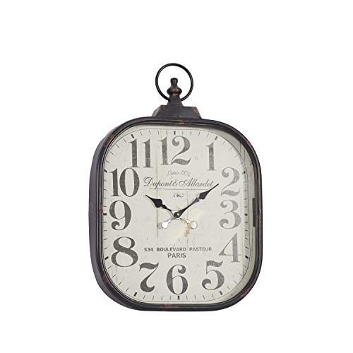 Deco 79 Metal Distressed Pocket Watch Style Wall Clock With Ring Finial, 18" X 3" X 26", Black #TOP1